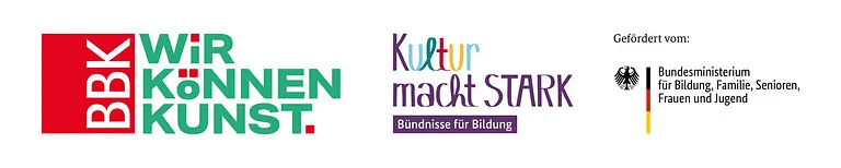 Logos des Bundesverbandes Bildender Künstlerinnen und Künstler, des Bündnisses für Bildung und des Bundesministeriums für Bildung, Familie, Senioren, Frauen und Jugend