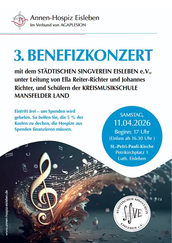 Plakat mit Ankündigung des Benefizkonzertes für das Annen-Hospiz in Eisleben am 11. April 2026