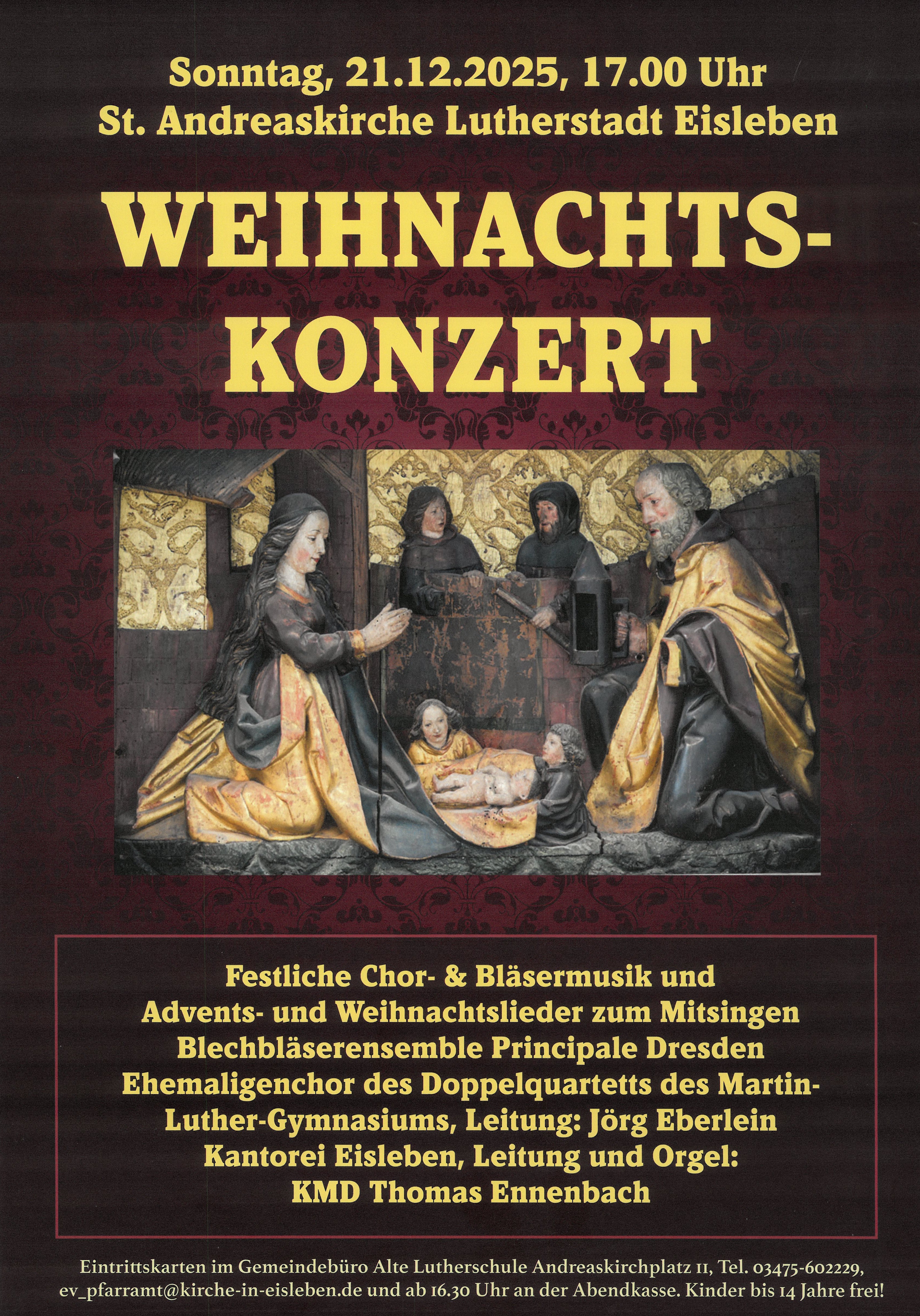 Plakat für das Weihnachtskonzert in Lutherstadt Eisleben in der Sankt Andreaskirche am 21.12.2025