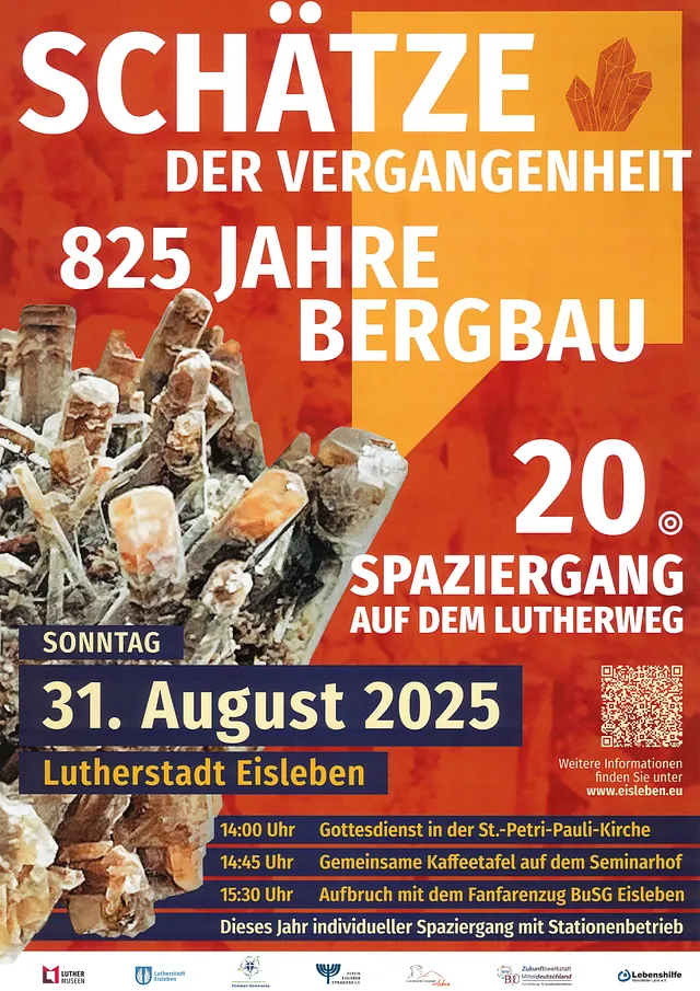 Plakat mit Informationen zum Spaziergang auf dem Lutherweg in Eisleben am 31. August 2025