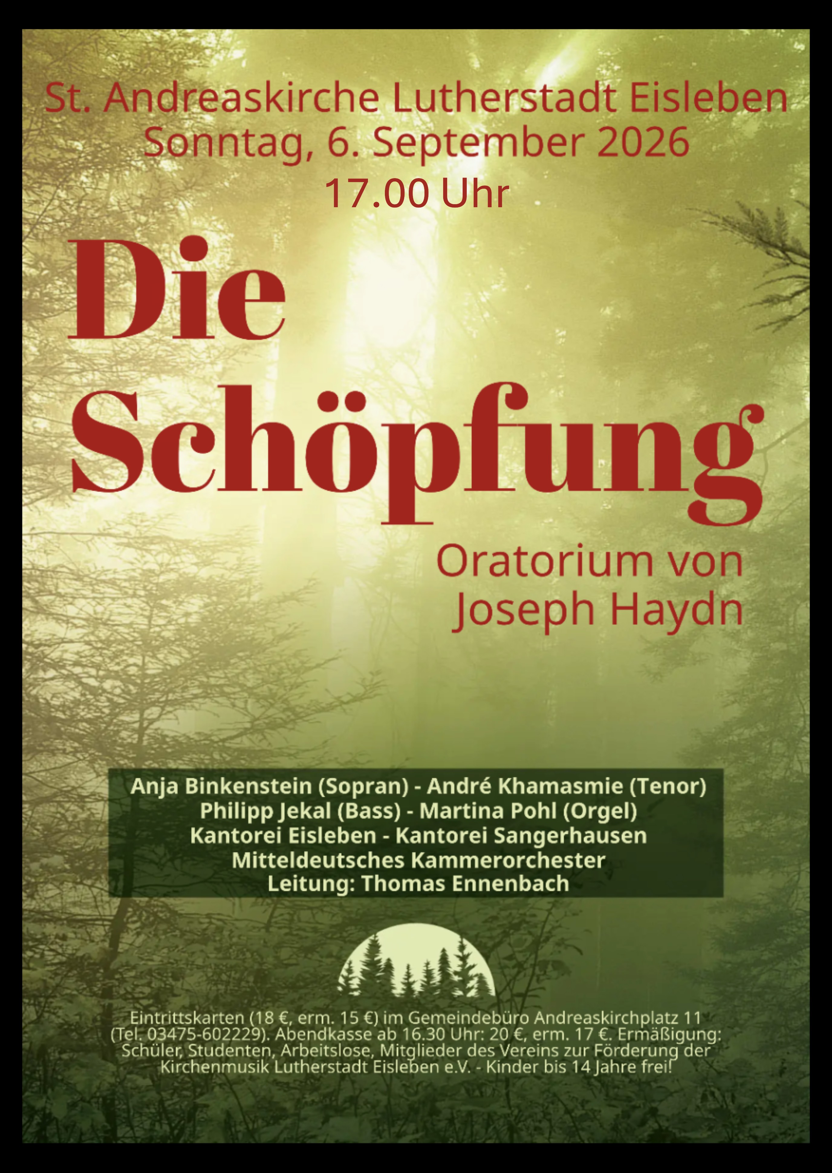 Plakat zum Konzert Die Schöpfung am 6. September in der St. Andreaskirche in Lutherstadt Eisleben